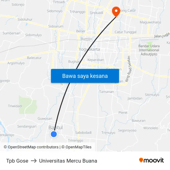 Tpb Gose to Universitas Mercu Buana map