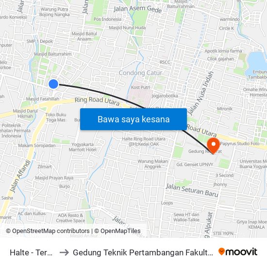 Halte - Term. Condongcatur to Gedung Teknik Pertambangan Fakultas Teknologi Mineral Upn ""Veteran"" Yogyakarta map
