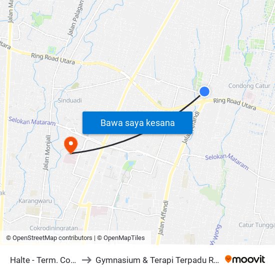 Halte - Term. Condongcatur to Gymnasium & Terapi Terpadu Rumah Sakit Sardjito map