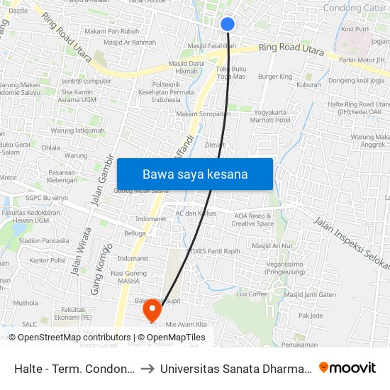 Halte - Term. Condongcatur to Universitas Sanata Dharma, Mrican map