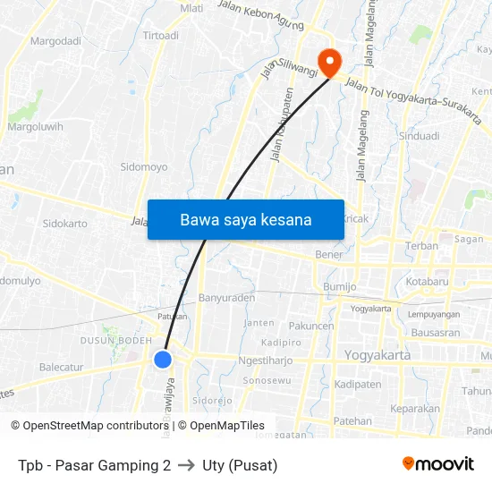 Tpb - Pasar Gamping 2 to Uty (Pusat) map
