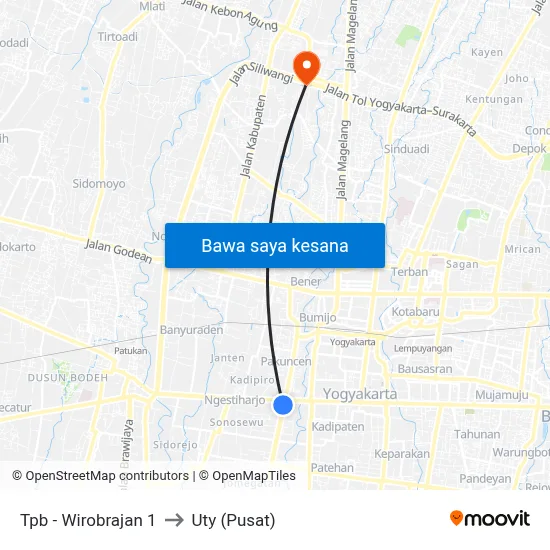 Tpb - Wirobrajan 1 to Uty (Pusat) map