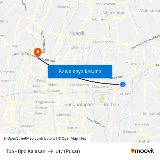 Tpb - Bpd Kalasan to Uty (Pusat) map