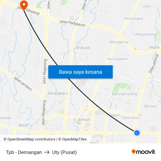 Tpb - Demangan to Uty (Pusat) map