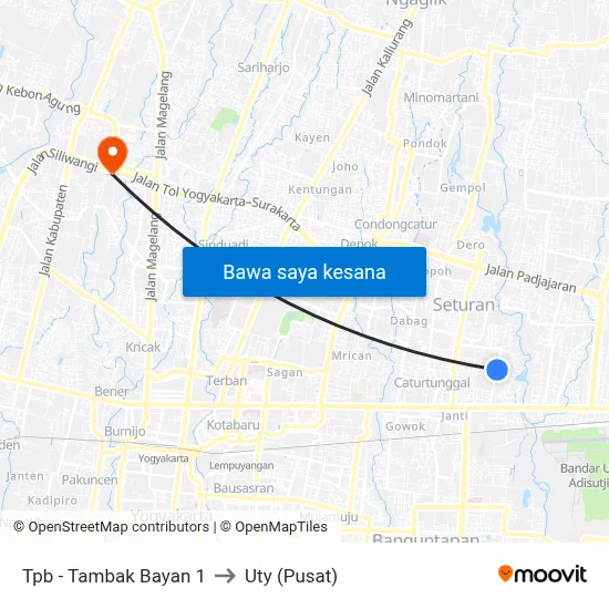 Tpb - Tambak Bayan 1 to Uty (Pusat) map