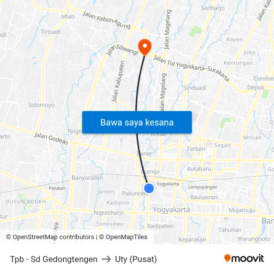 Tpb - Sd Gedongtengen to Uty (Pusat) map