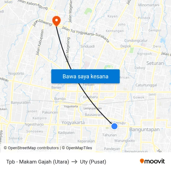 Tpb - Makam Gajah (Utara) to Uty (Pusat) map