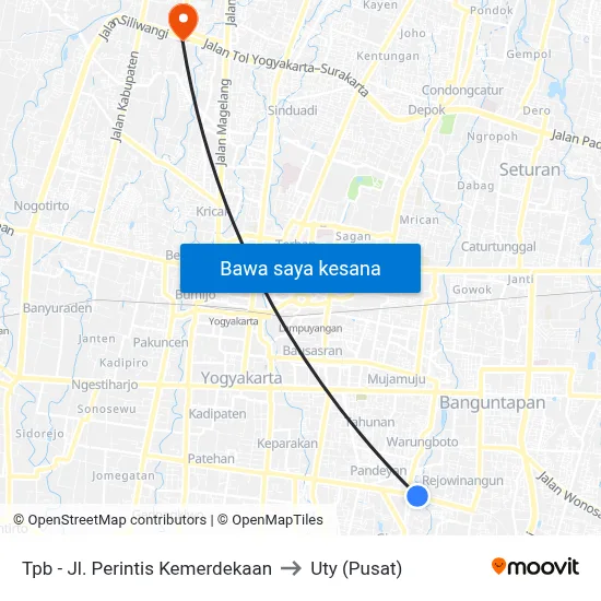 Tpb - Jl. Perintis Kemerdekaan to Uty (Pusat) map