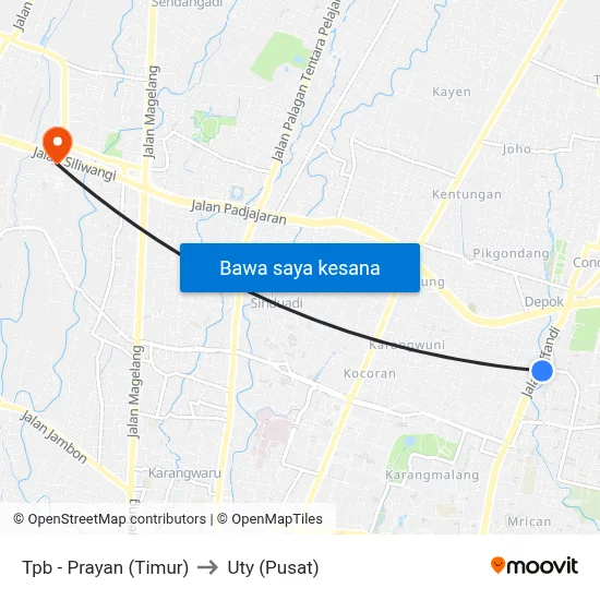Tpb - Prayan (Timur) to Uty (Pusat) map