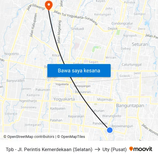 Tpb - Jl. Perintis Kemerdekaan (Selatan) to Uty (Pusat) map
