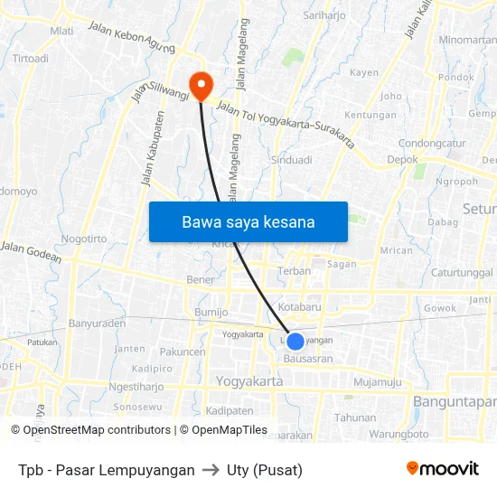 Tpb - Pasar Lempuyangan to Uty (Pusat) map