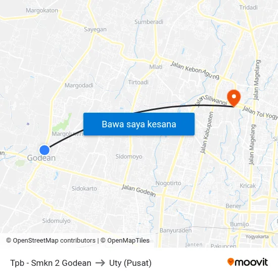 Tpb - Smkn 2 Godean to Uty (Pusat) map