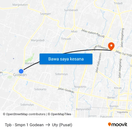Tpb - Smpn 1 Godean to Uty (Pusat) map