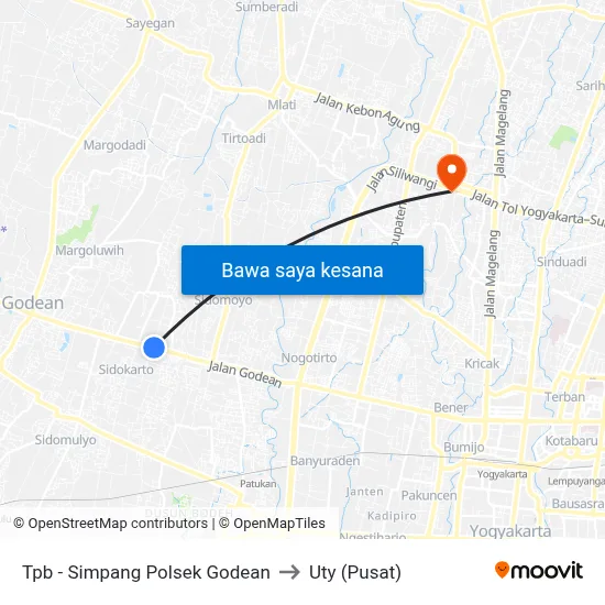 Tpb - Simpang Polsek Godean to Uty (Pusat) map
