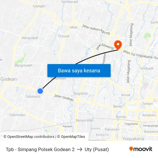 Tpb - Simpang Polsek Godean 2 to Uty (Pusat) map