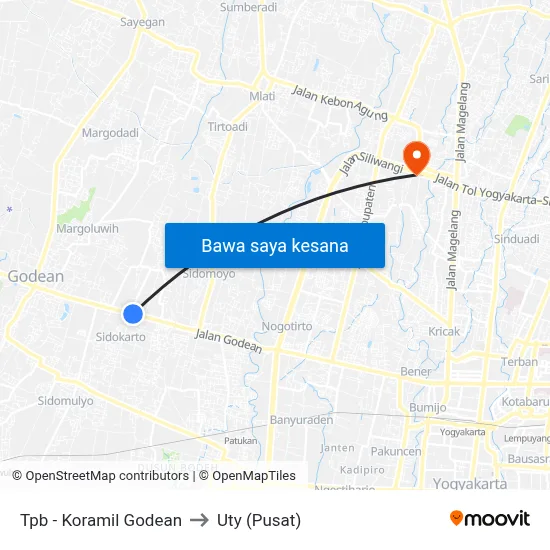 Tpb - Koramil Godean to Uty (Pusat) map