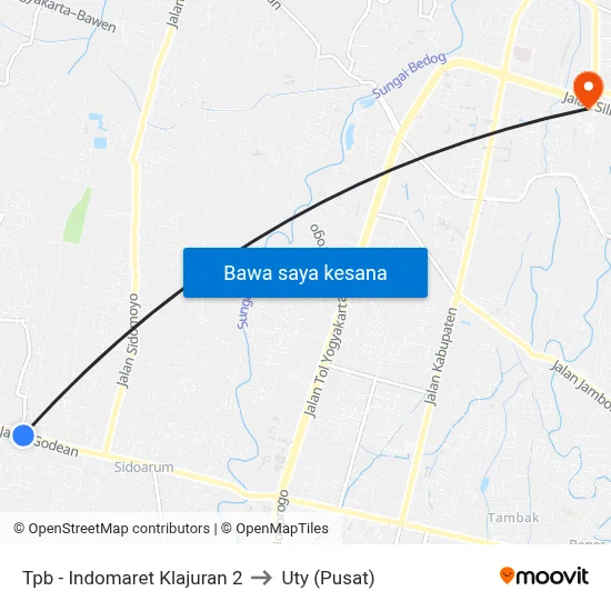 Tpb - Indomaret Klajuran 2 to Uty (Pusat) map