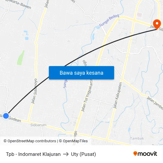 Tpb - Indomaret Klajuran to Uty (Pusat) map