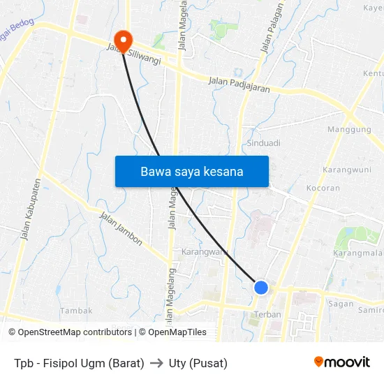 Tpb - Fisipol Ugm (Barat) to Uty (Pusat) map