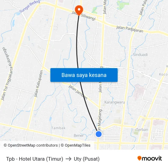 Tpb - Hotel Utara (Timur) to Uty (Pusat) map