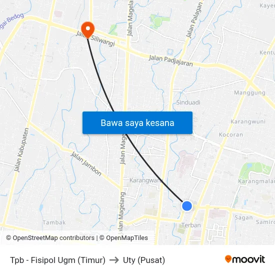Tpb - Fisipol Ugm (Timur) to Uty (Pusat) map