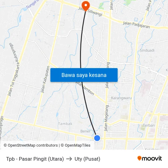 Tpb - Pasar Pingit (Utara) to Uty (Pusat) map