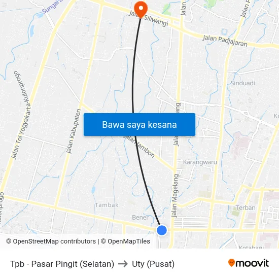 Tpb - Pasar Pingit (Selatan) to Uty (Pusat) map
