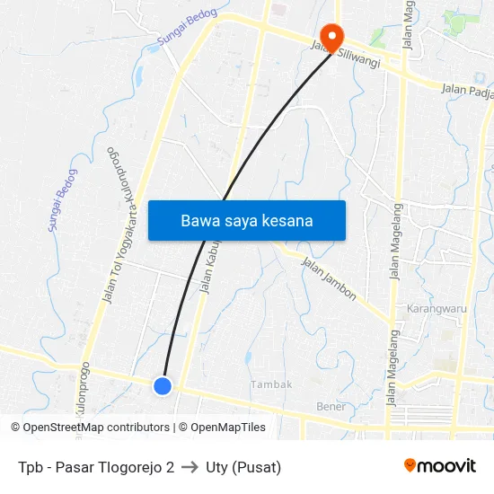 Tpb - Pasar Tlogorejo 2 to Uty (Pusat) map