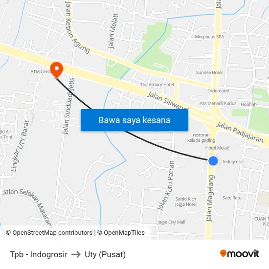 Tpb - Indogrosir to Uty (Pusat) map