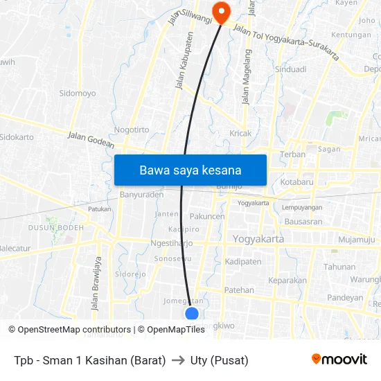 Tpb - Sman 1 Kasihan (Barat) to Uty (Pusat) map