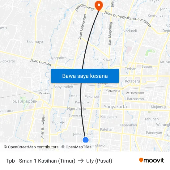 Tpb - Sman 1 Kasihan (Timur) to Uty (Pusat) map
