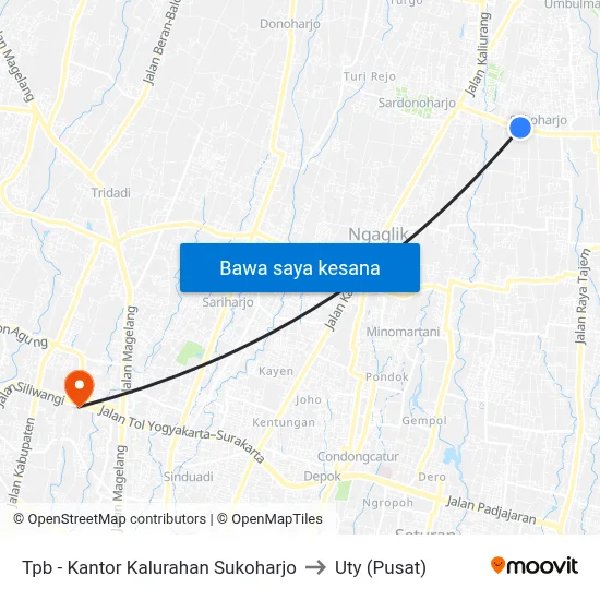 Tpb - Kantor Kalurahan Sukoharjo to Uty (Pusat) map