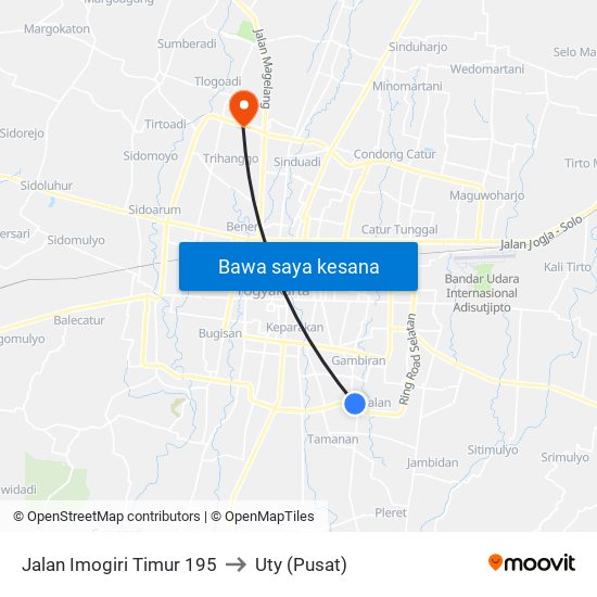 Jalan Imogiri Timur 195 to Uty (Pusat) map