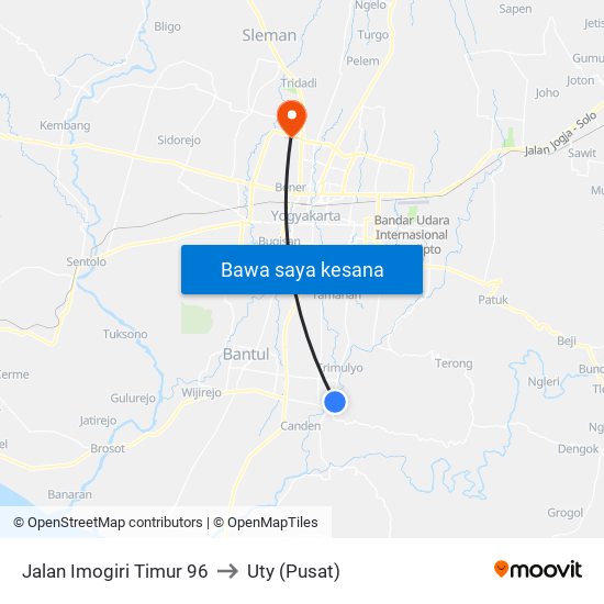 Jalan Imogiri Timur 96 to Uty (Pusat) map