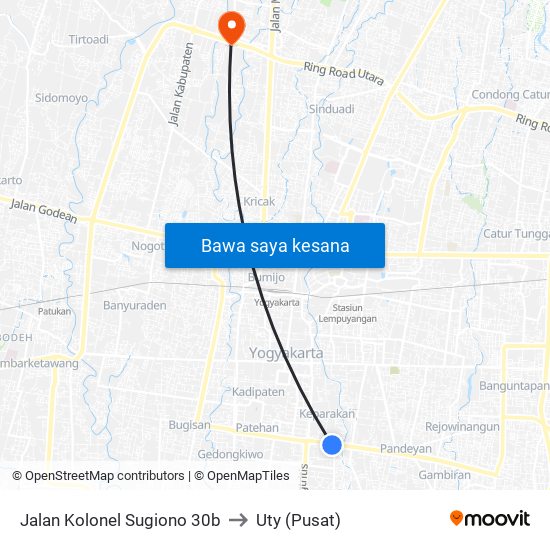 Jalan Kolonel Sugiono 30b to Uty (Pusat) map