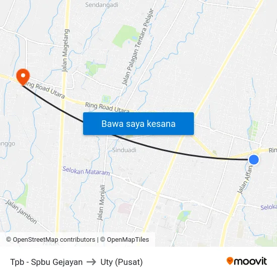 Tpb - Spbu Gejayan to Uty (Pusat) map