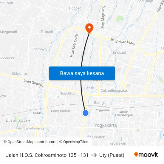 Jalan H.O.S. Cokroaminoto 125 - 131 to Uty (Pusat) map