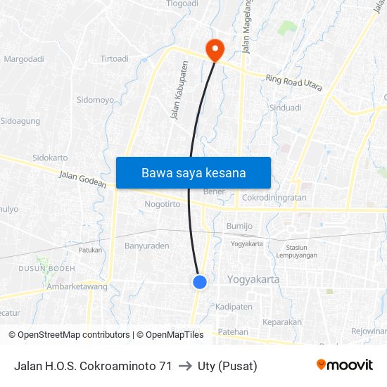 Jalan H.O.S. Cokroaminoto 71 to Uty (Pusat) map