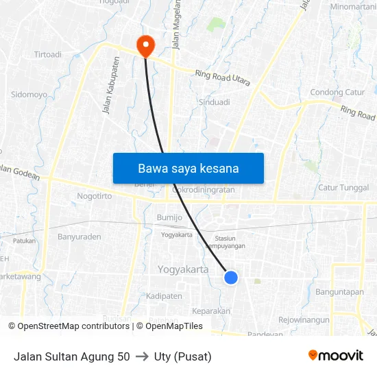Jalan Sultan Agung 50 to Uty (Pusat) map