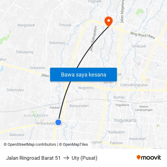 Jalan Ringroad Barat 51 to Uty (Pusat) map