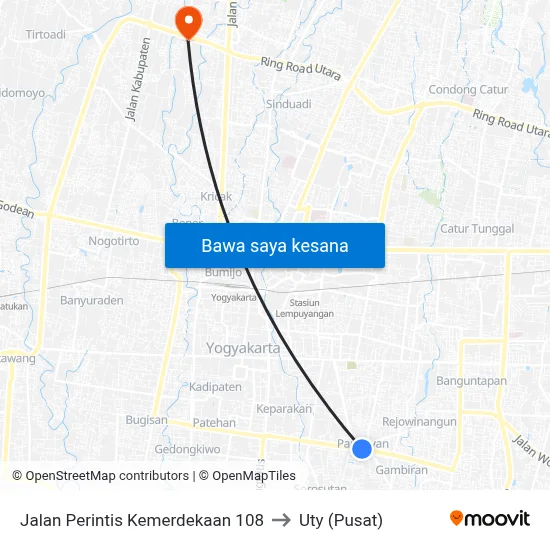 Jalan Perintis Kemerdekaan 108 to Uty (Pusat) map