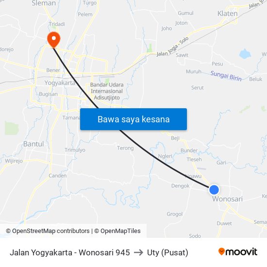 Jalan Yogyakarta - Wonosari 945 to Uty (Pusat) map