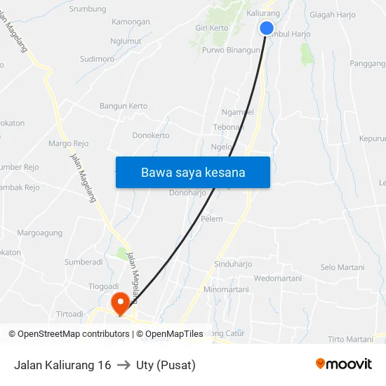 Jalan Kaliurang 16 to Uty (Pusat) map
