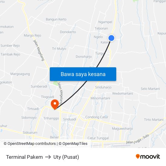 Terminal Pakem to Uty (Pusat) map