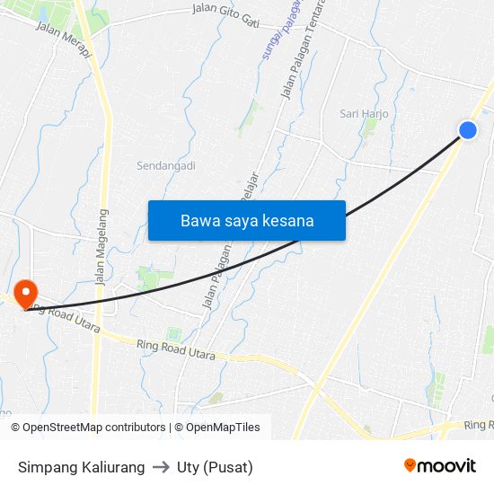Simpang Kaliurang to Uty (Pusat) map