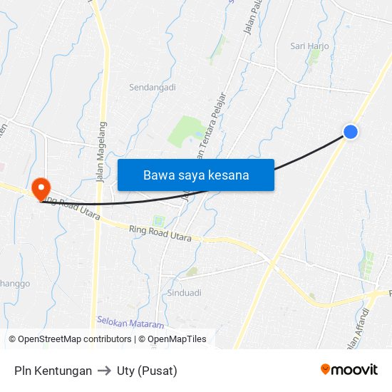 Pln Kentungan to Uty (Pusat) map