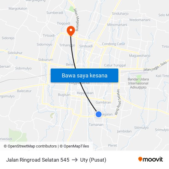 Jalan Ringroad Selatan 545 to Uty (Pusat) map