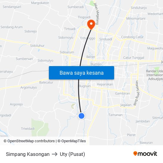 Simpang Kasongan to Uty (Pusat) map