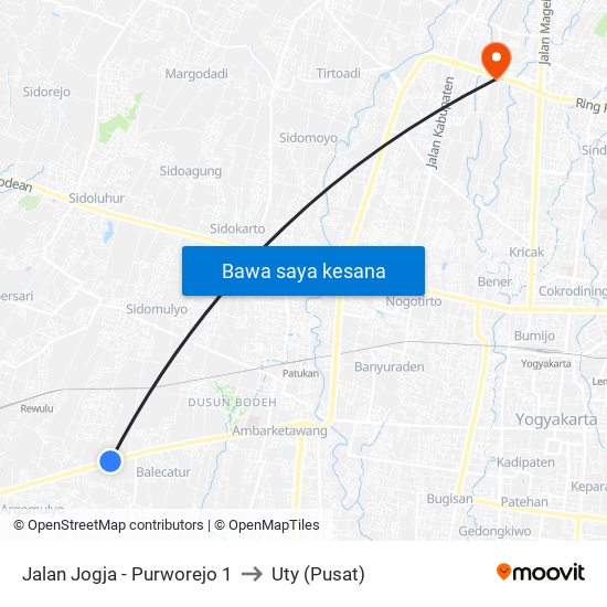 Jalan Jogja - Purworejo 1 to Uty (Pusat) map