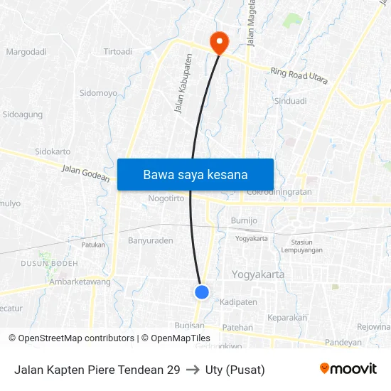 Jalan Kapten Piere Tendean 29 to Uty (Pusat) map